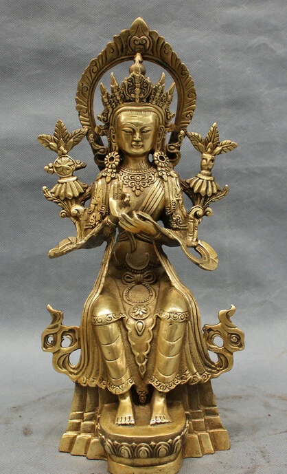 12 дюймов тибетская латунная буддистская статуя Будды Maitreya Kwan-Yin GuanYin богиня тара 29