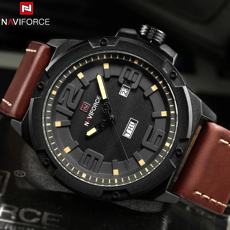 2019 NAVIFORCE часы мужские модные повседневные кварцевые наручные Дата Неделя задняя