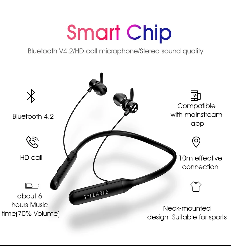 Беспроводные bluetooth наушники SYLLABLE Q3 с шумоподавлением спортивные басами|Наушники