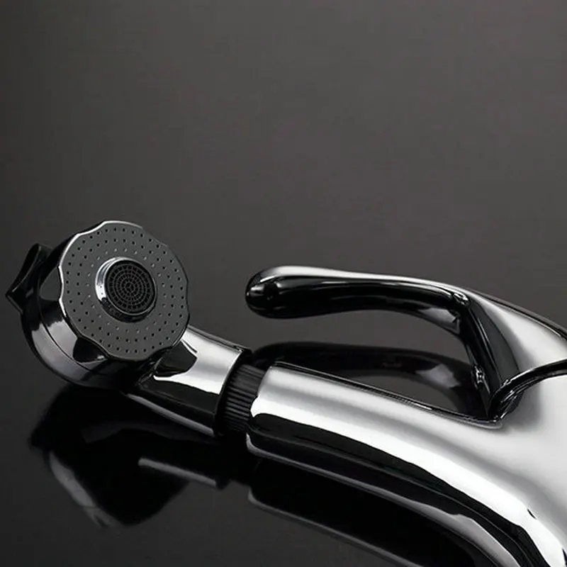 

JIENI ORB Black Polished Chrome Pull Oout Stream Rain Spray Deck Mounted Bathroom Basin Faucet 1 Handle Vessel Sink Mixer Tap