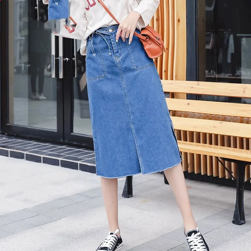 2018 сезон: весна–лето посылка бедра юбка щели Джинсы Юбки Для женщин шаг