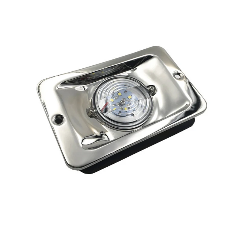 

White LED Marine Boat Yacht Navigation Light Square Stainless Steel Signal Lamp Waterproof DC 12V