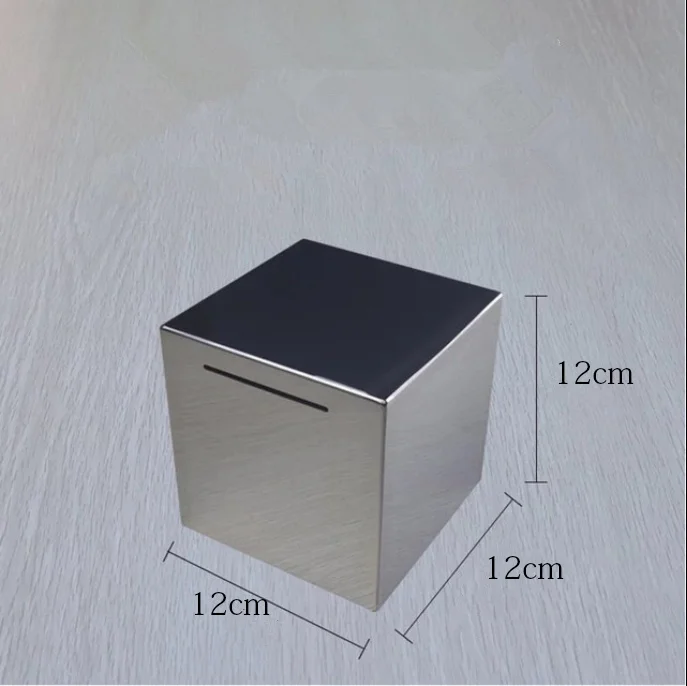 12cmx12cm Новая копилка, без экспорта, копилка, металлическая, нержавеющая сталь, квадратная, безопасная, для банкнот и монет, копилка для денег, Детская подарочная коробка - Цвет: 12cmx12cm