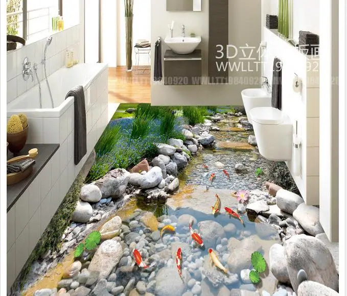 Домашний декор 3d напольные картины обои Stone Creek Carp ванная комната 3D ПВХ обои|pvc
