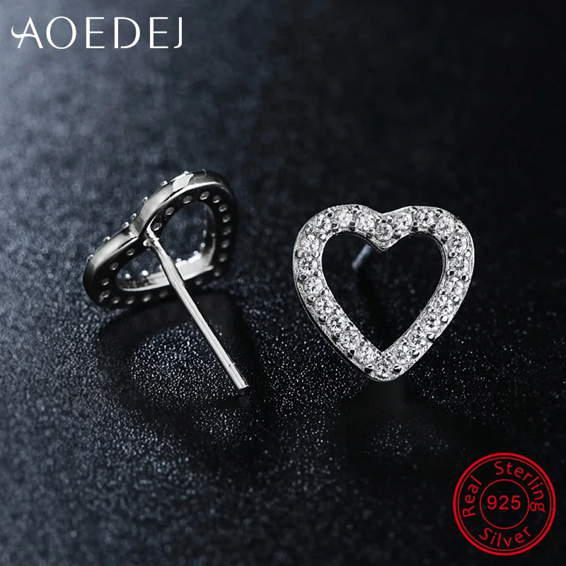 AOEDEJ 925 Sterling Silver Stud Earring Heart Cubic Zirconia Crystal Women's Earrings Party Ear Studs for Female Vintage Gift |
