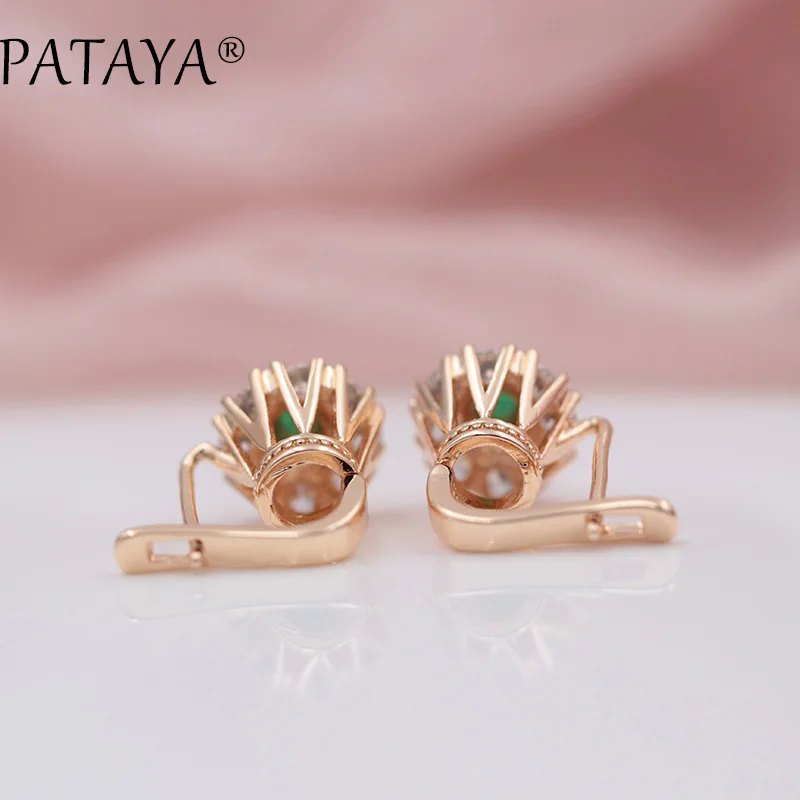 PATAYA, Новое поступление, свадебные серьги 585, розовое золото, зеленый цвет, натуральный циркон, лотос, висячие серьги для женщин, свадебные романтические ювелирные изделия, разные цвета