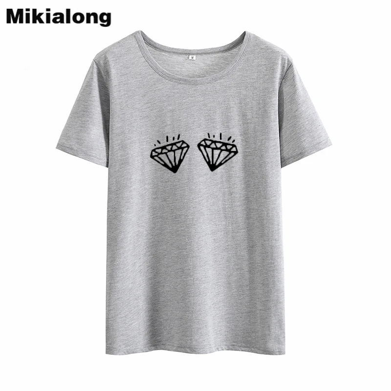 Женская футболка с бриллиантами Mikialong черная или белая из хлопка коротким