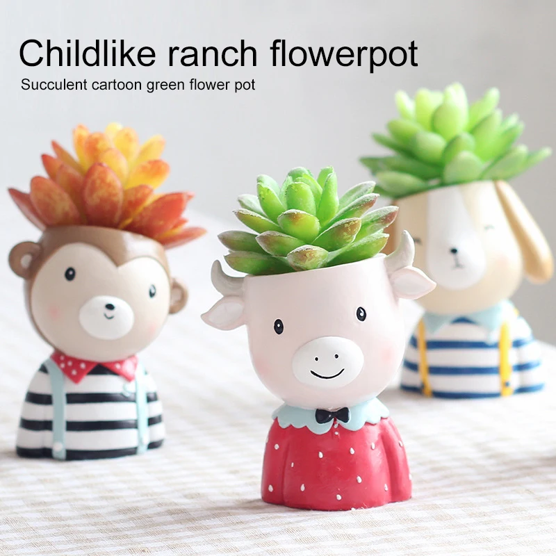 Цветочный горшок мультфильм Животные Настольный цветочный растительные горшки
