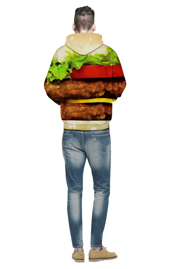 Harajuku 3D Print hamburger Sweatshirts Fashion Long sleeve with hat Men Women Cute Soft Hoodies Cartoon Hoody Hooded Pullover | Женская