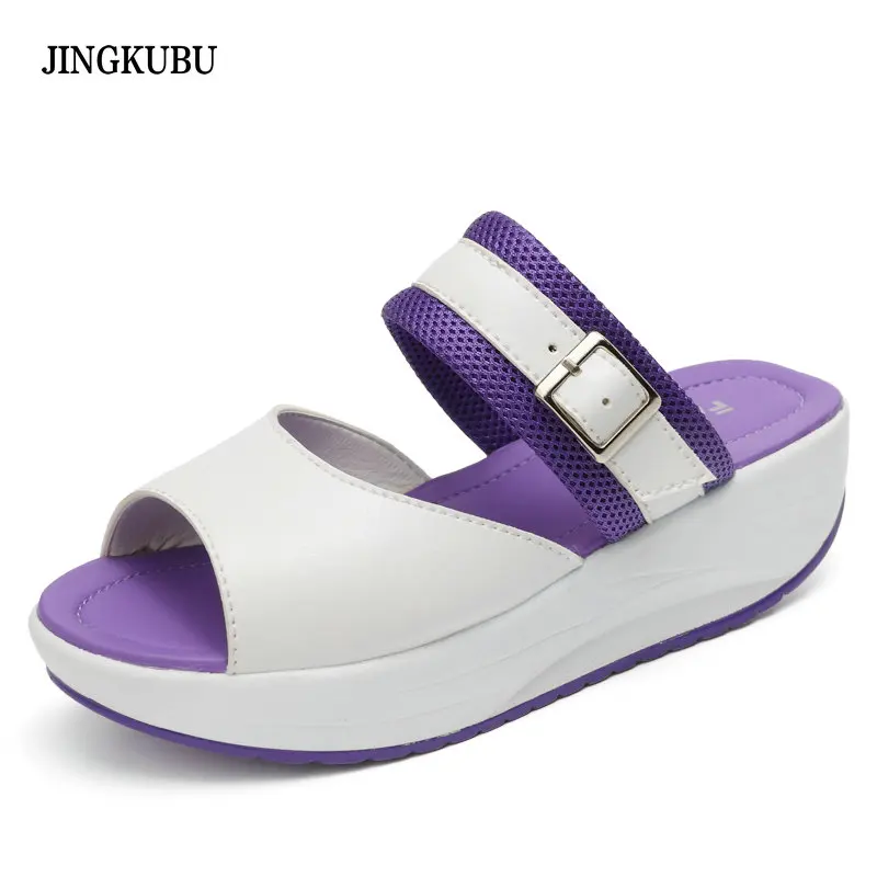 Новинка 2017 летние шлепанцы Женская Платформа искусственная кожа туфли с