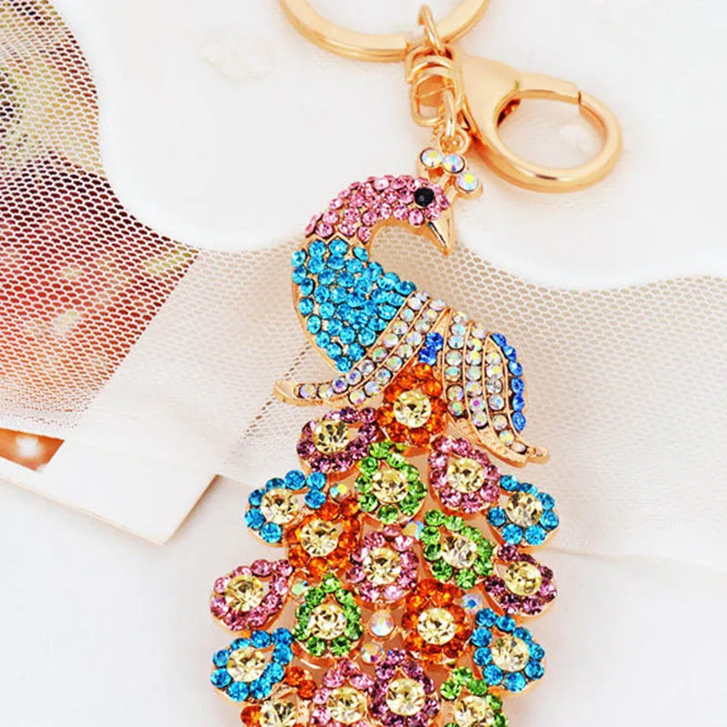 5 цветов Bling кольца для ключей со стразами элегантный красочный брелок-палин Peafowl