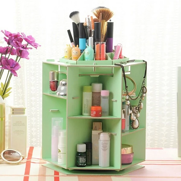Wooden 360 Degrees Rotatable Jewelry Makeup Storage Box Organizer Make Up Cosmetic Case | Дом и сад