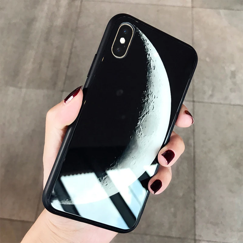 Чехол из закаленного стекла для iPhone XS MAX XR X 8 7 Plus 6 6s Finger Heart Couple Space цветы узор