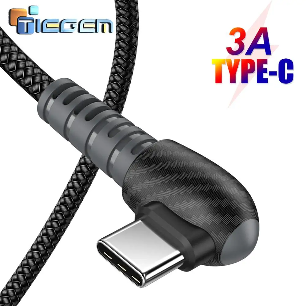 TIEGEM type C кабель 2A Быстрая зарядка 90 градусов USB для Xiaomi 6 8 samsung S8 S9 Plus Note 9 huawei P9 P10