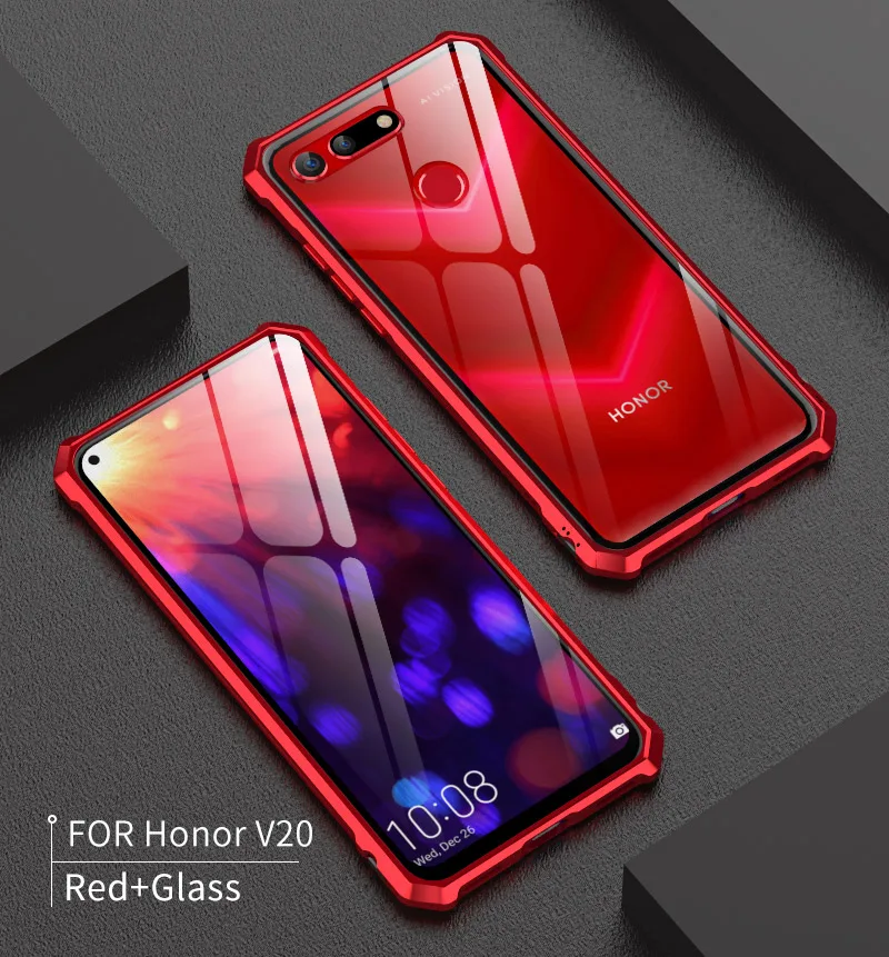 Для huawei Honor V20 чехол Роскошный Алюминиевый металлический каркас бампер и прозрачная задняя крышка из закаленного стекла для huawei View 20 чехол