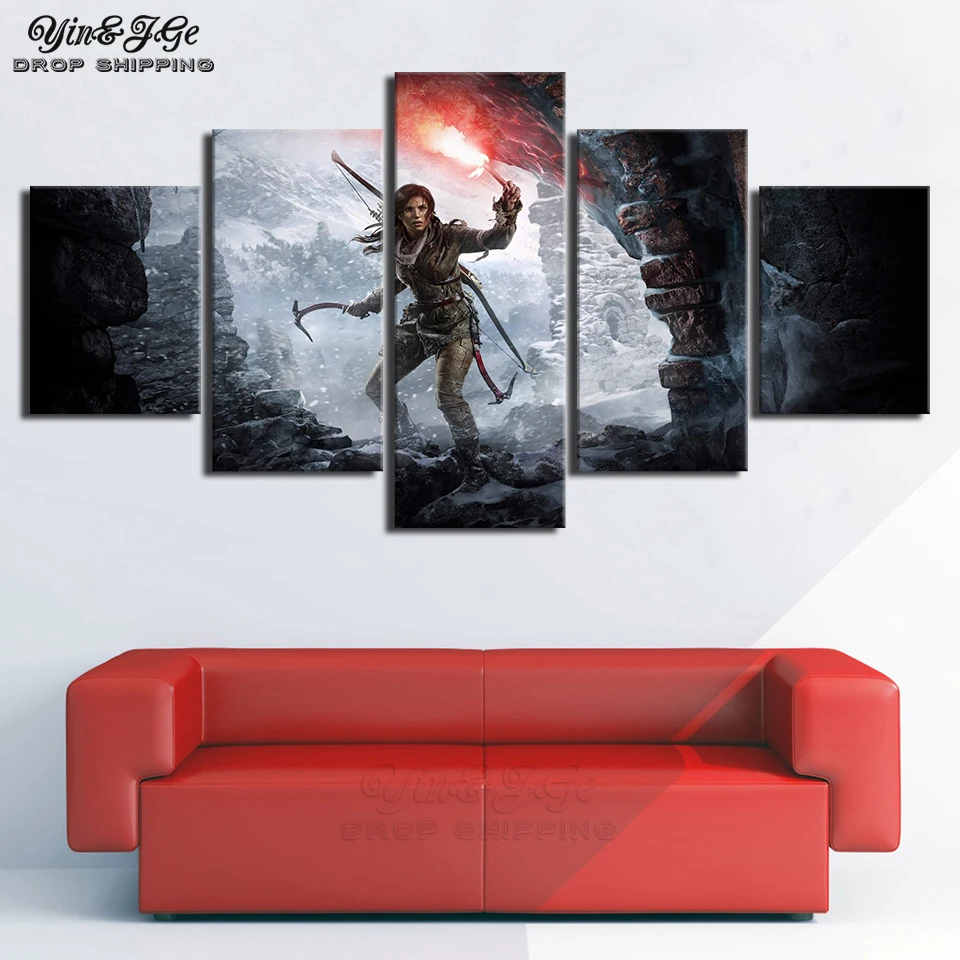Canvas Painting Home Wall Art Prints Frame 5 Pieces Game Rise of the tomb raider Abstract Poster Modular Living Room Decoration | Дом и сад