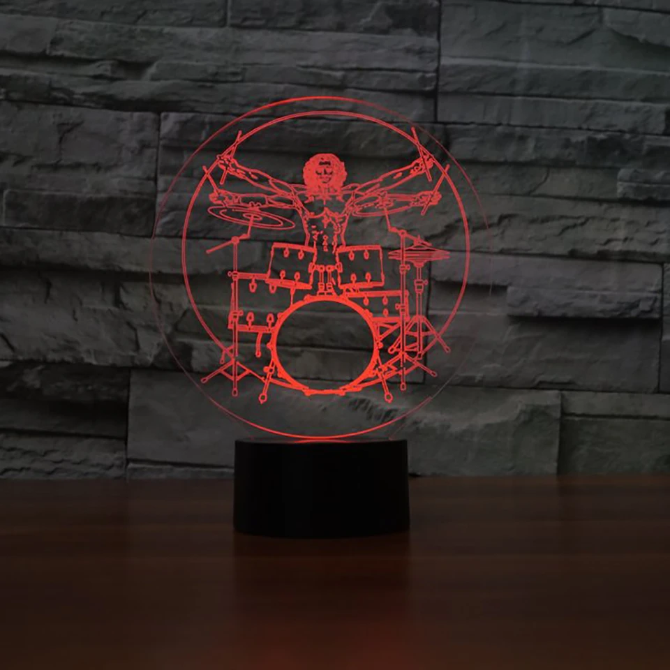 Набор барабанов 3D иллюзия ночник рок Музыкальные инструменты LED настольная лампа