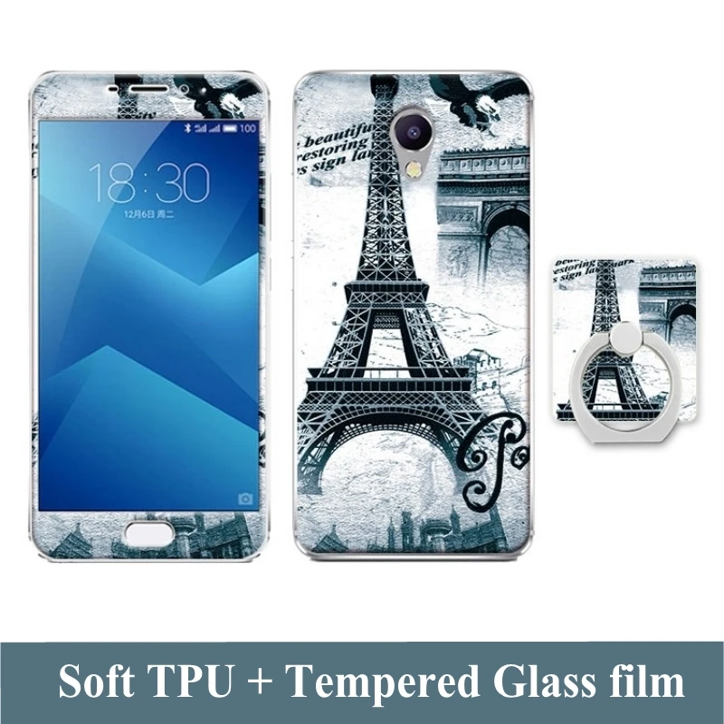 3D Cartoon Case For Meizu M5 Note Tempered Glass Film Finger Ring TPU Kickstand Silicone Patterned Cover for | Мобильные телефоны и