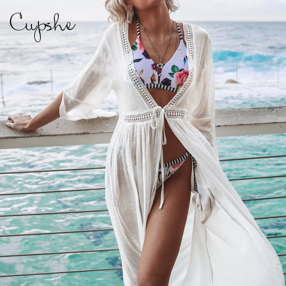 CUPSHE, сексуальное женское однотонное белое бикини, накидка, открытая спина, Пляжное Платье, купальник, пляжный купальник, летний купальник, туника, кимоно
