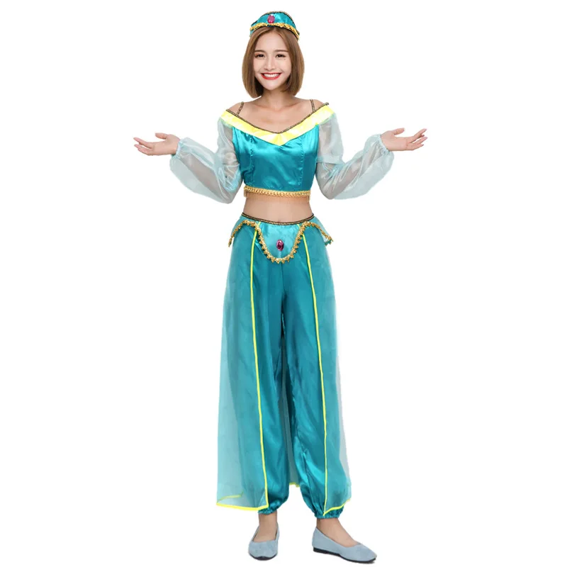 Aladdin Принцесса Жасмин Взрослый Детский костюм косплей платье зеленый на Хэллоуин