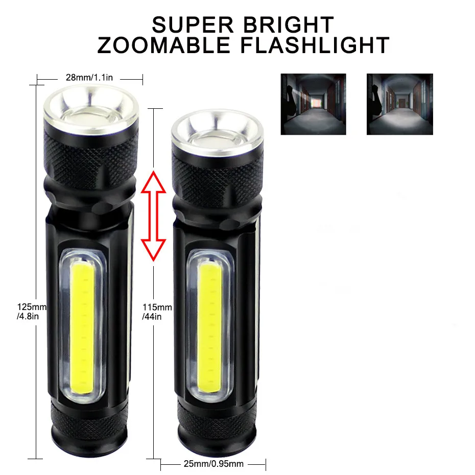 Xml T6 + COB Портативный вспышка светильник мини Usb Led Перезаряжаемые 18650 ультра яркий