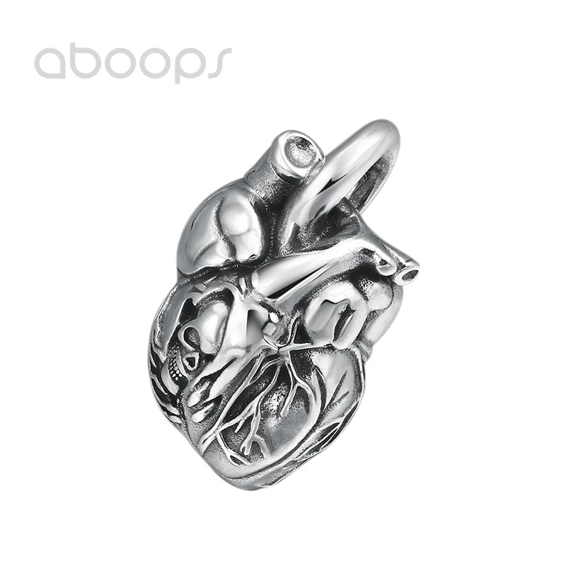 Vintage 925 Sterling Silver Anatomical Heart Shape Pendant for Men Women,Free Shipping matte 990 sterling silver buddhism necklace pendant embossed buddha and heart sutra for men women free shipping