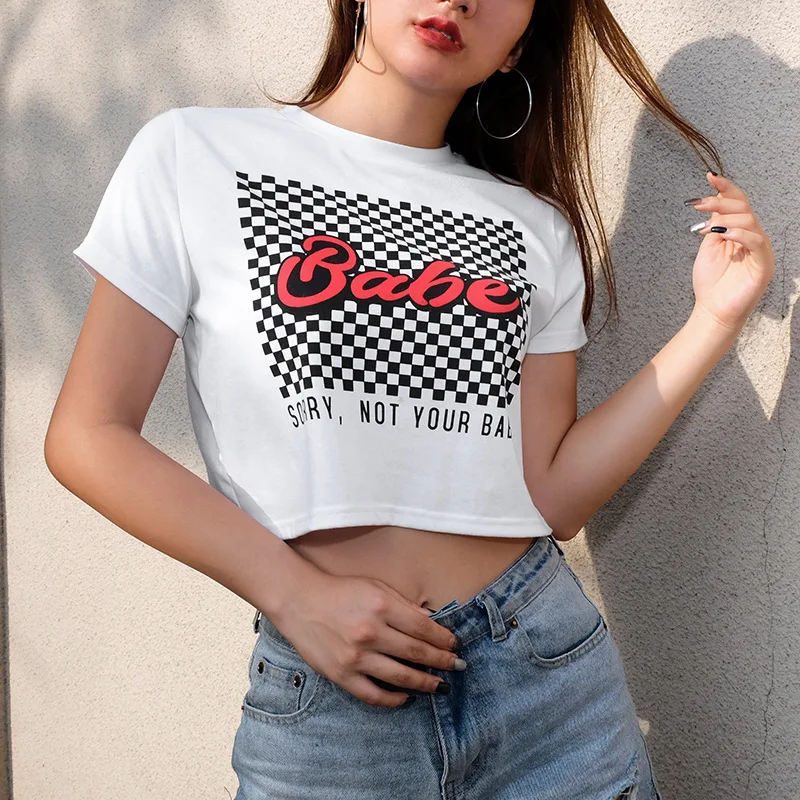Модная женская футболка Harajuku ультракороткая Сексуальная Повседневная Babe