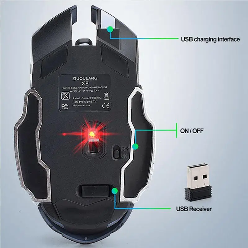 Игровая беспроводная мышь X8 2 4 ГГц 1800 точек/дюйм перезаряжаемые беспроводные