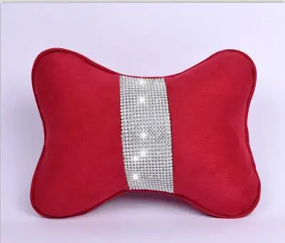 1pcs red Headrest Стразы в виде кристаллов, подголовник для автомобильного сиденья, подушка из плюшевого меха, авто Безопасность для шеи, поясницы, поддерживающие подушки для девочек, аксессуары красного цвета - Цвет: 1pcs red Headrest