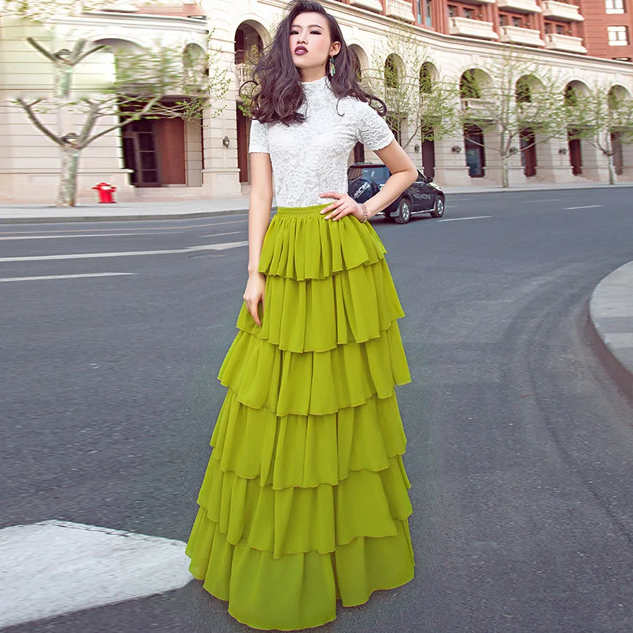 2017 Лето шесть Пышная многослойная юбка чистый цвет шифон skirt l1288|cake skirt|skirt chiffonskirt |
