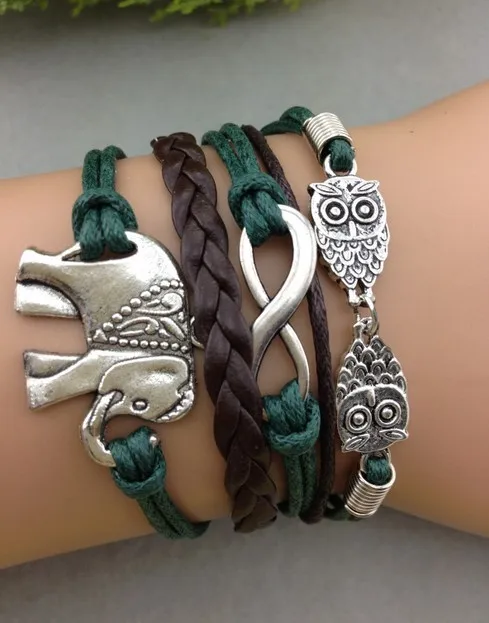 1 шт совы бесконечность и браслет с подвеской в виде слона серебре настроить свой