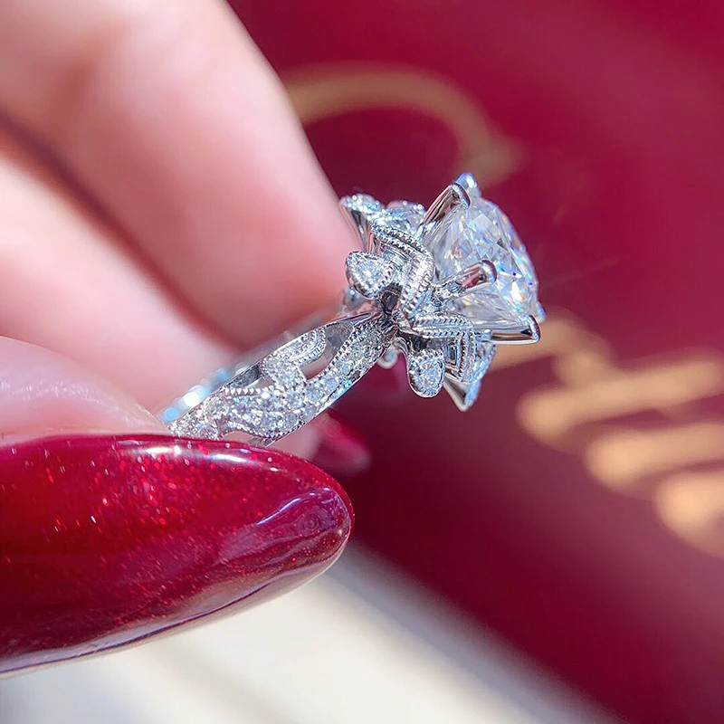 18K 750Au White Gold 1ct DF color Lab Diamond Engagement Ring Moissanite Halo For Women | Украшения и аксессуары