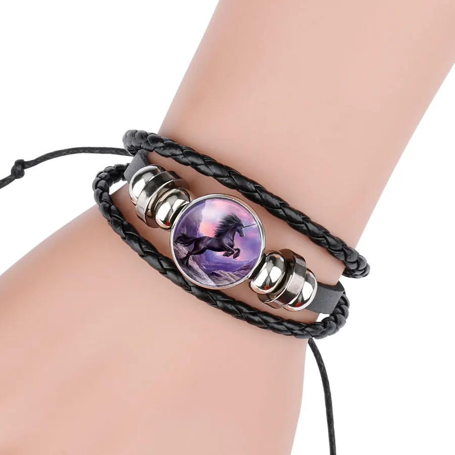Hot Sale Men Multi Layer Bracelets Unicorn Pegasus Fly Horse Glass Cabochon Braided Leather Beads Bangle For Women | Украшения и