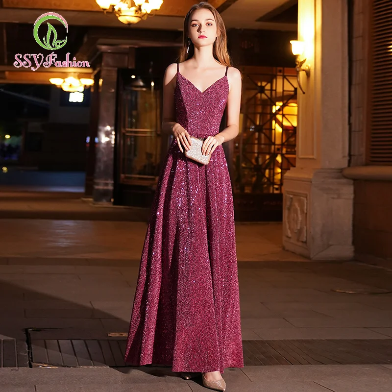 SSYFashion, новинка, распродажа, Сексуальные вечерние платья трапециевидной формы с v-образным вырезом, вечерние платья, вечернее платье, отражающее платье, Robe De Soiree
