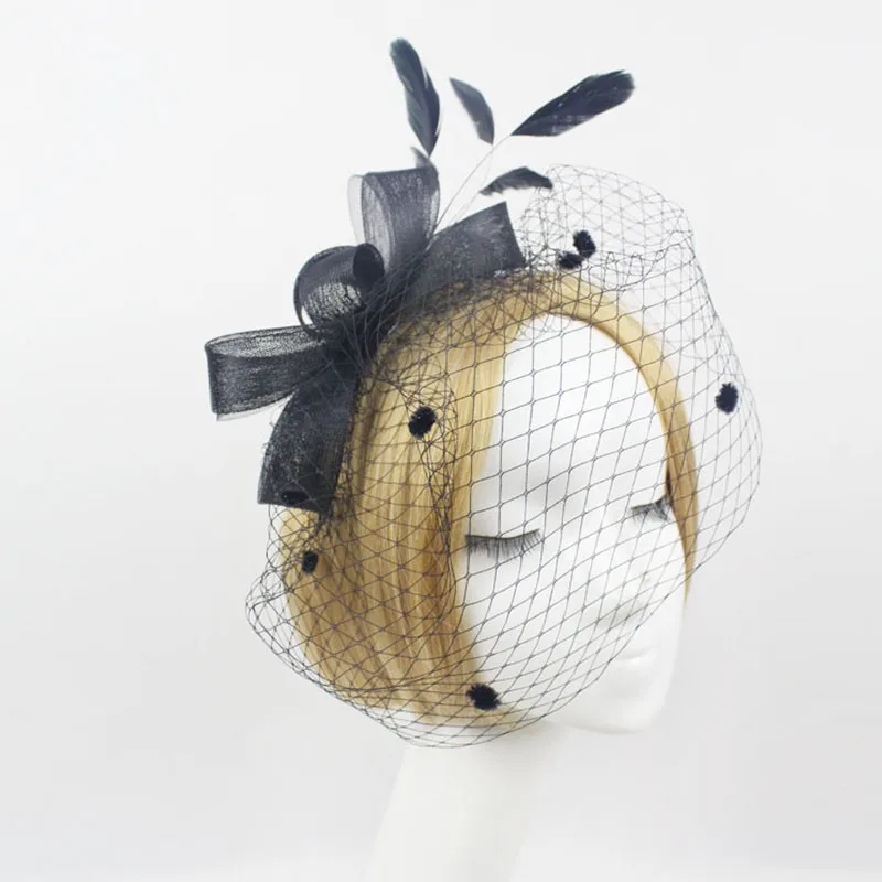 Модная женская вуаль аксессуар для волос шляпа с бантом перьями и сетчатыми