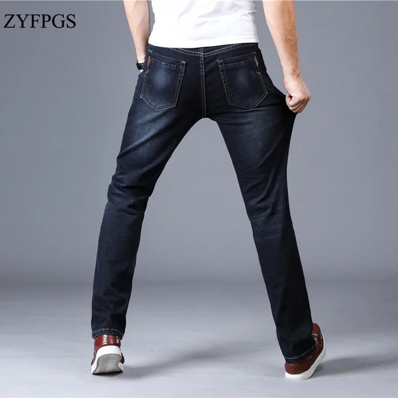 ZYFPGS Autumn Man Casual Jeans Men's Mid Waist Black Routine Stretch Male Straight Slim Fit Youth Pants 28-40 | Мужская одежда