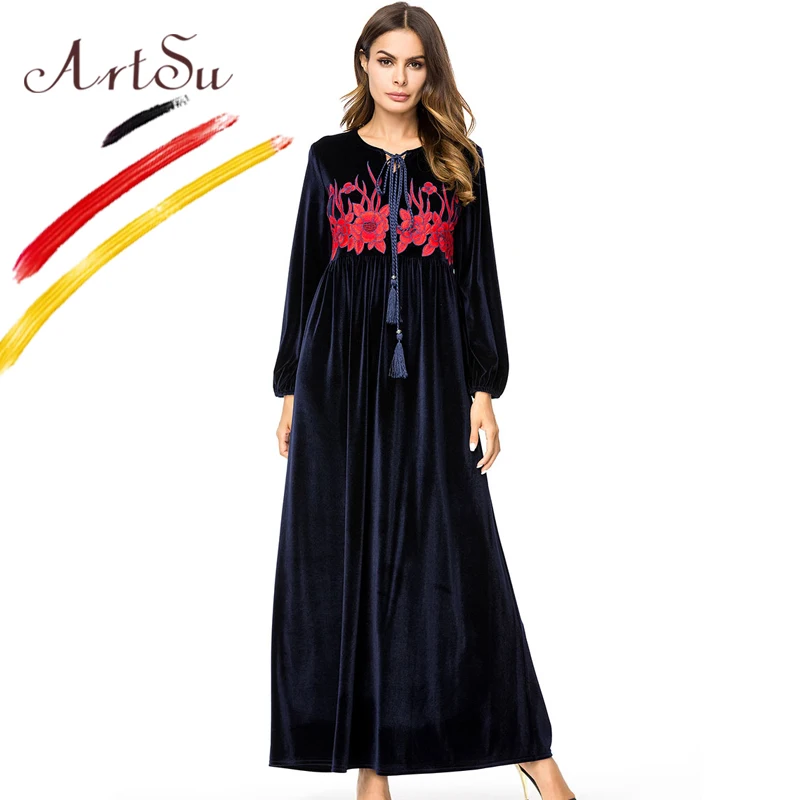 Женское винтажное бархатное платье макси с V образным вырезом и