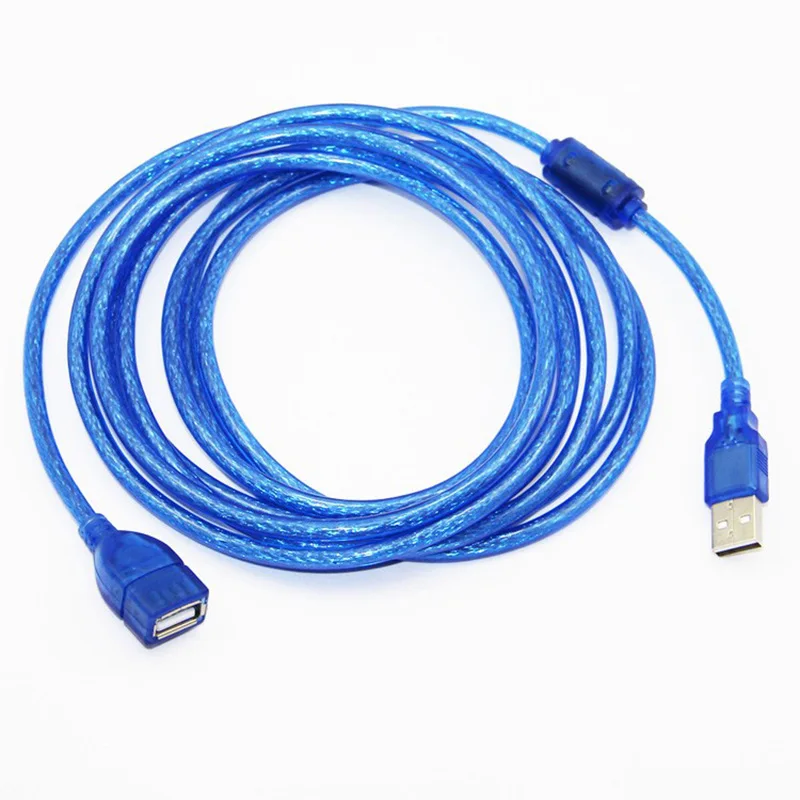 

5pcs/lot USB 2.0 Extension Cable USB2.0 Male to Female M/F Transparent Blue Dual Shielding(Foil+Braided) High Speed 3m 5m