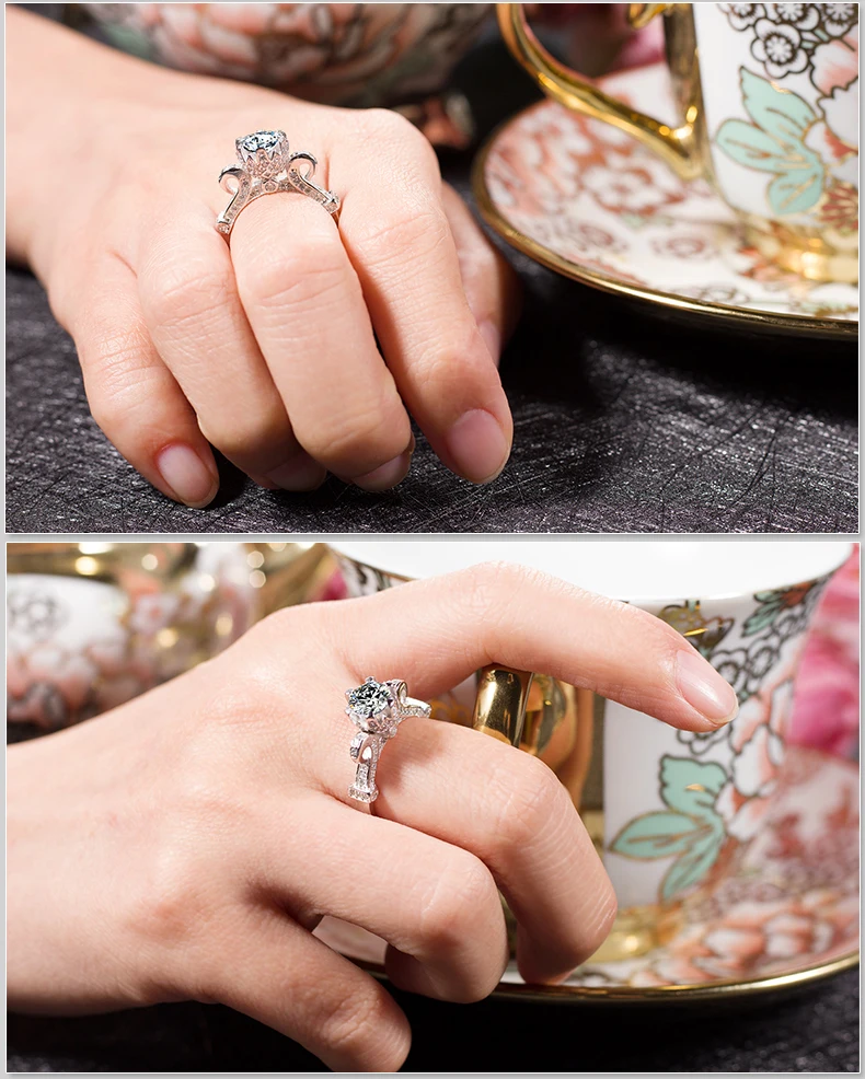 Ювелирные изделия Moissanite Шляпа Волшебника дизайн роскошный Алмазный боковой камень 1.0ct сертифицированные vvs1 навсегда обручальные кольца 18 к белое золото