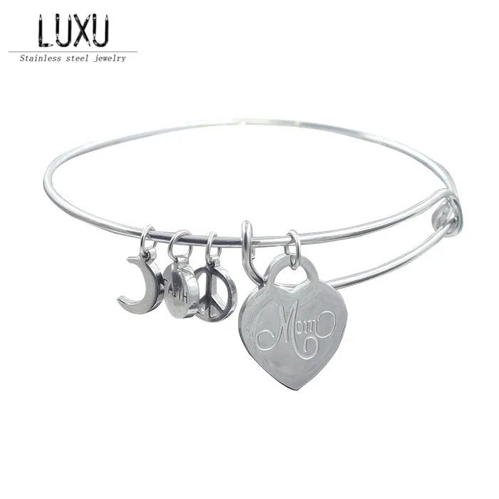 Hot sale stainless steel charm bracelet bangle heart style adjustable size for party and engagement | Украшения и аксессуары