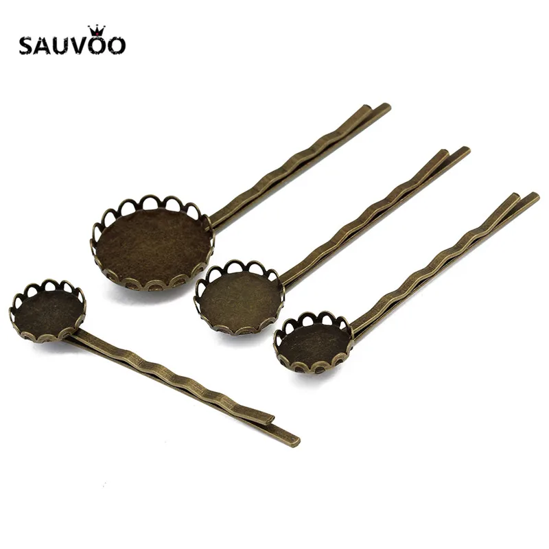 Sauvoo 10 шт. Античная бронзовая филигрань Пустой заколки лоток зажим для волос База