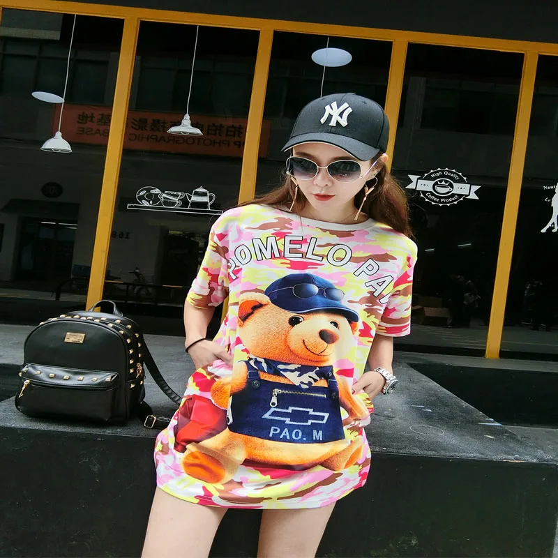 Женская футболка с коротким рукавом летняя Корейская свободная принтом | одежда