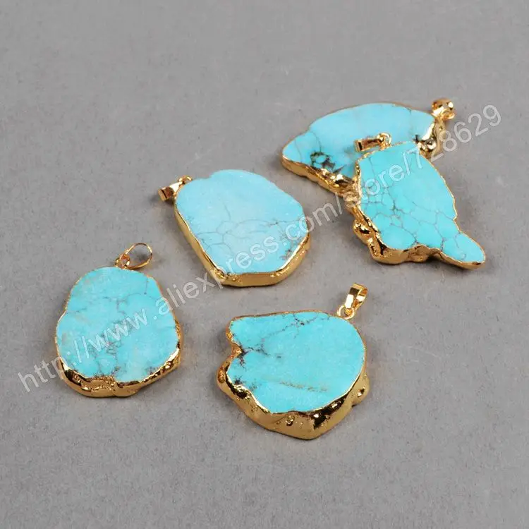 Позолоченные синий бирюзы Howlite кулон бусины G0180 | Украшения и аксессуары