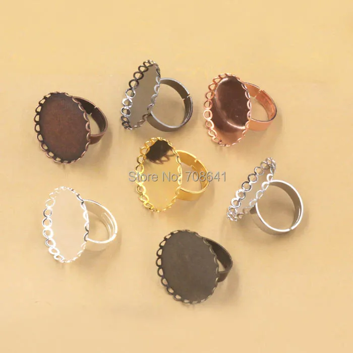 Blank Adjustable Ring Settings with Round Lace Bezel Resin Cameo Cabochons Bases Rings Findings DIY Jewelry Making Multi-color | Украшения