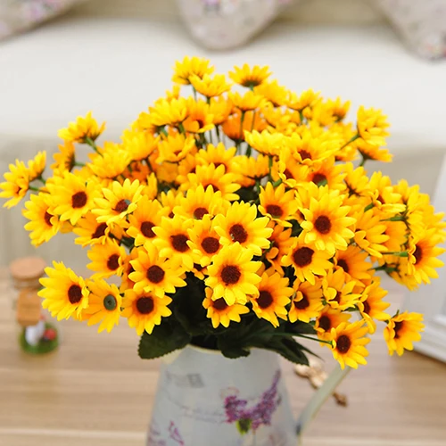 

1 Bouquet 15 Heads 7 Branches Artificial Faux Silk Sunflower Home Party Bar Cafe Decor Fake Silk Flowers For Flower Arrangement