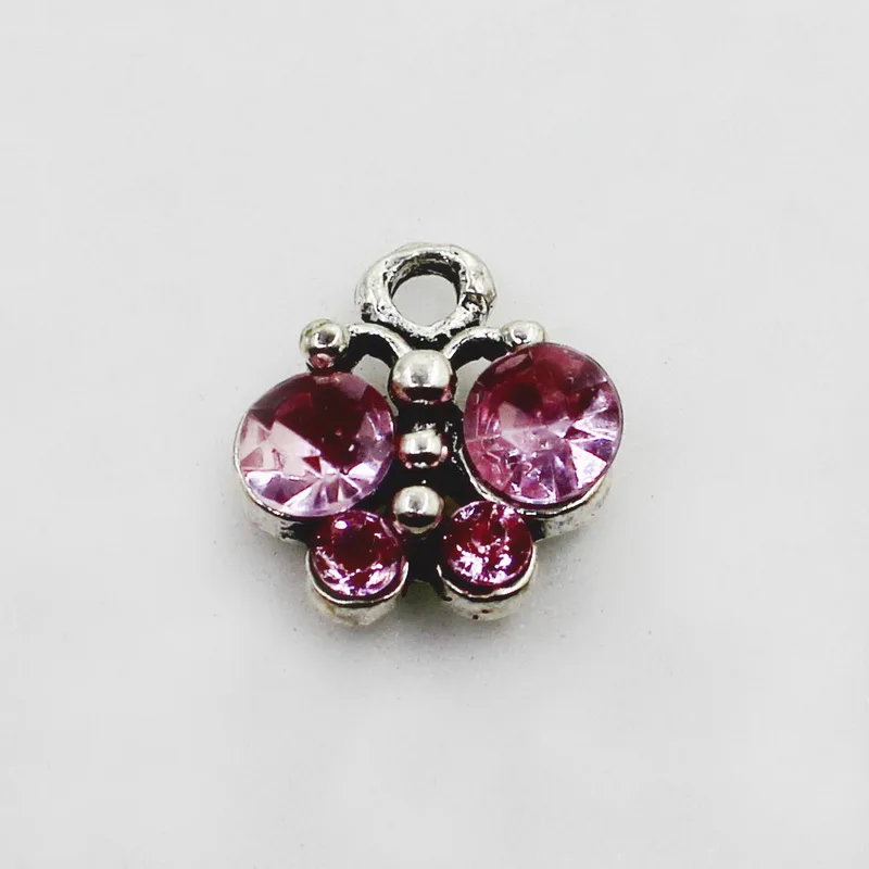 New Crystal Pink Butterfly 20pcs/lot Animals Dangle Charms Lobster Clasp DIY Jewelry Accessory Hanging for Bracelets | Украшения и