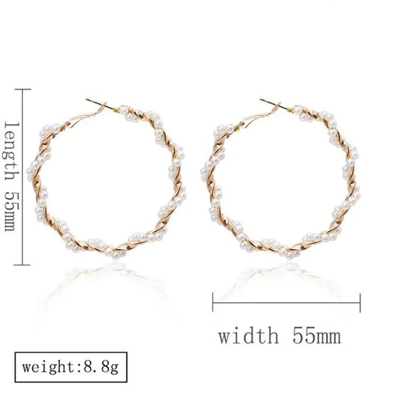 1Pair Hyperbole Big Simulated Pearl Hoop Earring for Women Jewelry Bohemian Statement Punk Round Earrings Fashion E80 | Украшения и