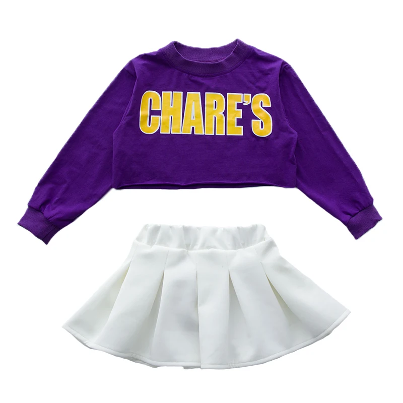 children girl hiphop costume street dance jazz purple bat swing-sleeved T-shirt skirt for Performance stage wear | Тематическая