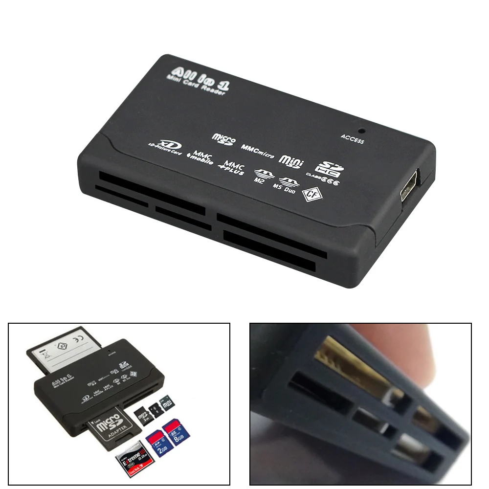 All in One Memory USB External Card Reader SD SDHC Mini Micro M2 MMC XD CF Black High Quality