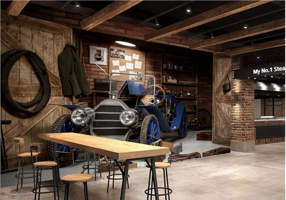3d обои на заказ фотообои винтажный автомобиль ресторан кафе настенные фрески для